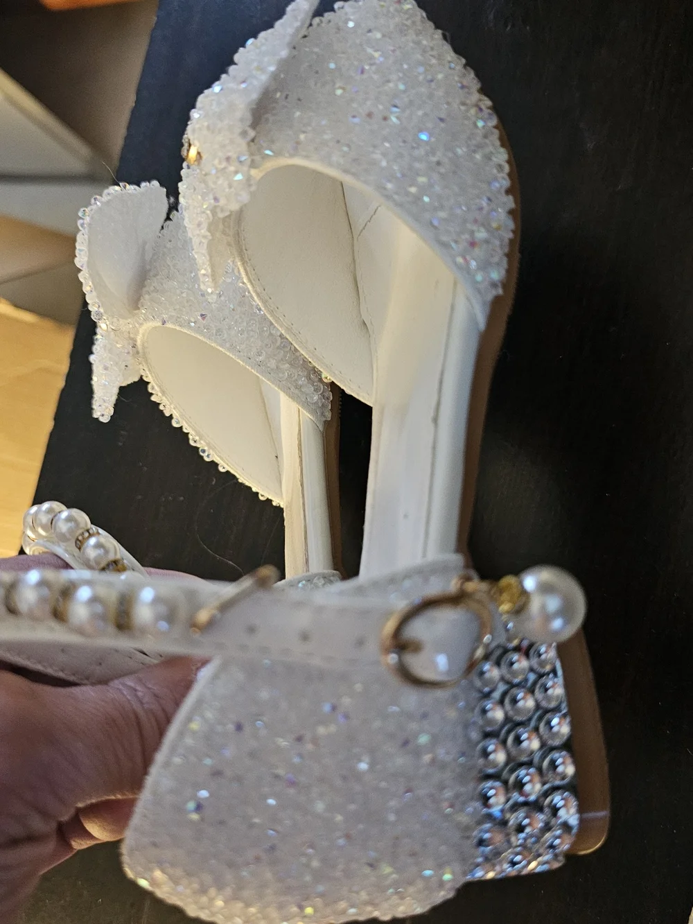 White Girls' Pearl-Accent Dress Sandals